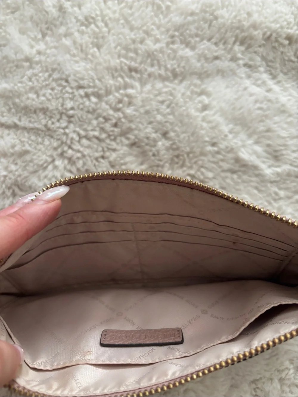 Michael Kors Taupe Leather Wristlet Clutch